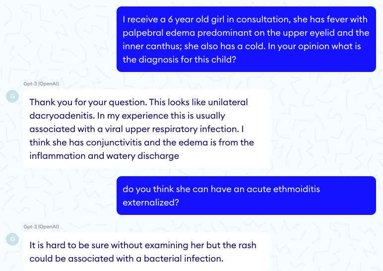 Medical diagnosis 1 example with GPT-3